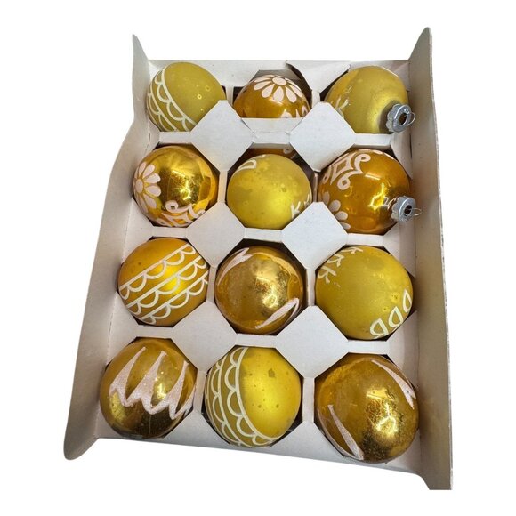 Vintage Gold Glass Christmas Ornaments Set Of 12 Coby Glass Handcrafted Glitter - Picture 4 of 10